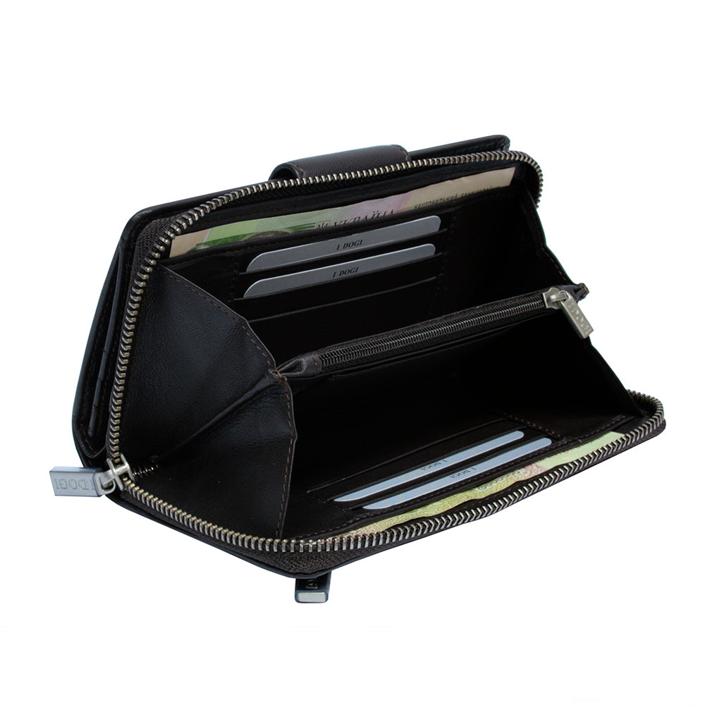 Tony Perotti Dark Brown Leather Organizer Wallet with Zip Closure — Cortina 5084 moro