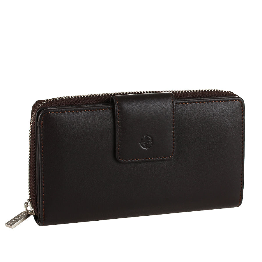 Tony Perotti Dark Brown Leather Organizer Wallet with Zip Closure — Cortina 5084 moro