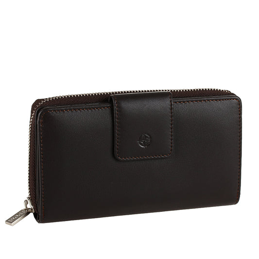 Tony Perotti Dark Brown Leather Organizer Wallet with Zip Closure — Cortina 5084 moro