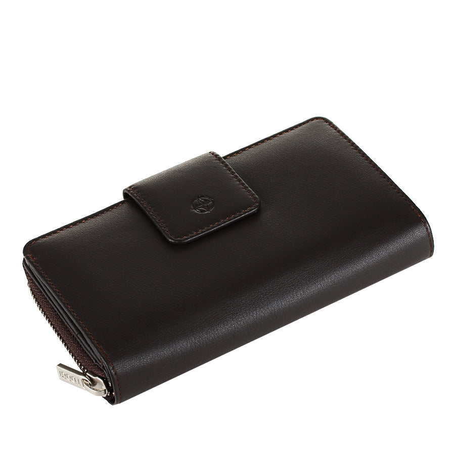 Tony Perotti Dark Brown Leather Organizer Wallet with Zip Closure — Cortina 5084 moro