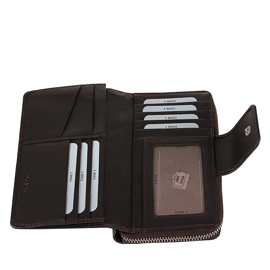 Tony Perotti Dark Brown Leather Organizer Wallet with Zip Closure — Cortina 5084 moro