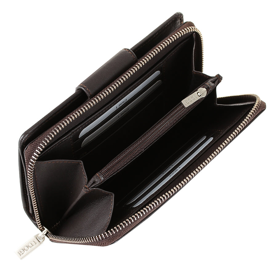 Tony Perotti Dark Brown Leather Organizer Wallet with Zip Closure — Cortina 5084 moro