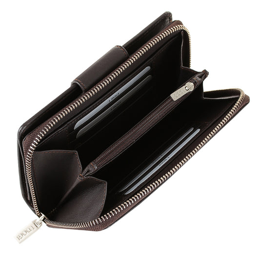 Tony Perotti Dark Brown Leather Organizer Wallet with Zip Closure — Cortina 5084 moro