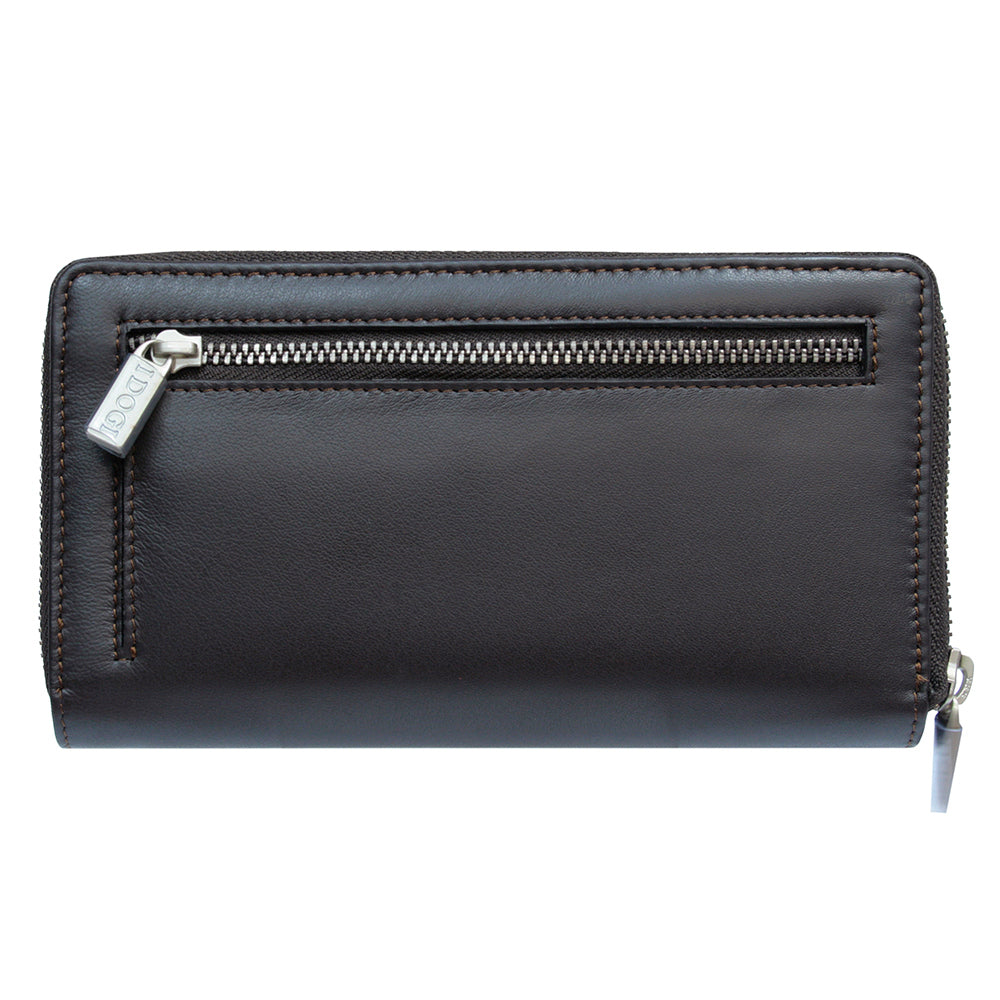 Tony Perotti Dark Brown Leather Organizer Wallet with Zip Closure — Cortina 5084 moro