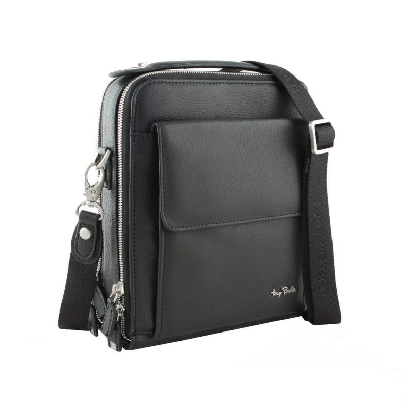 Tony Perotti Heren Crossbodytas Zwart Leer — Contatto 9194 Nero