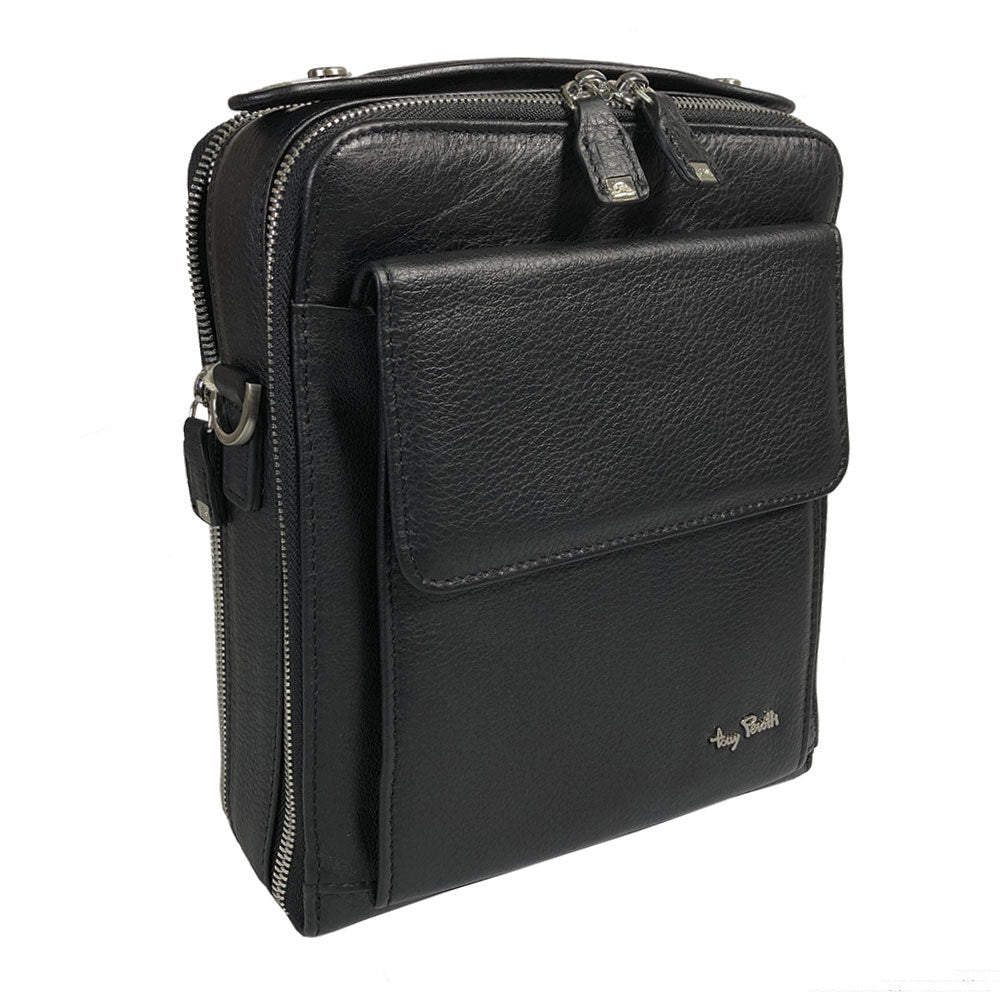 Tony Perotti Heren Crossbodytas Zwart Leer — Contatto 9194 Nero