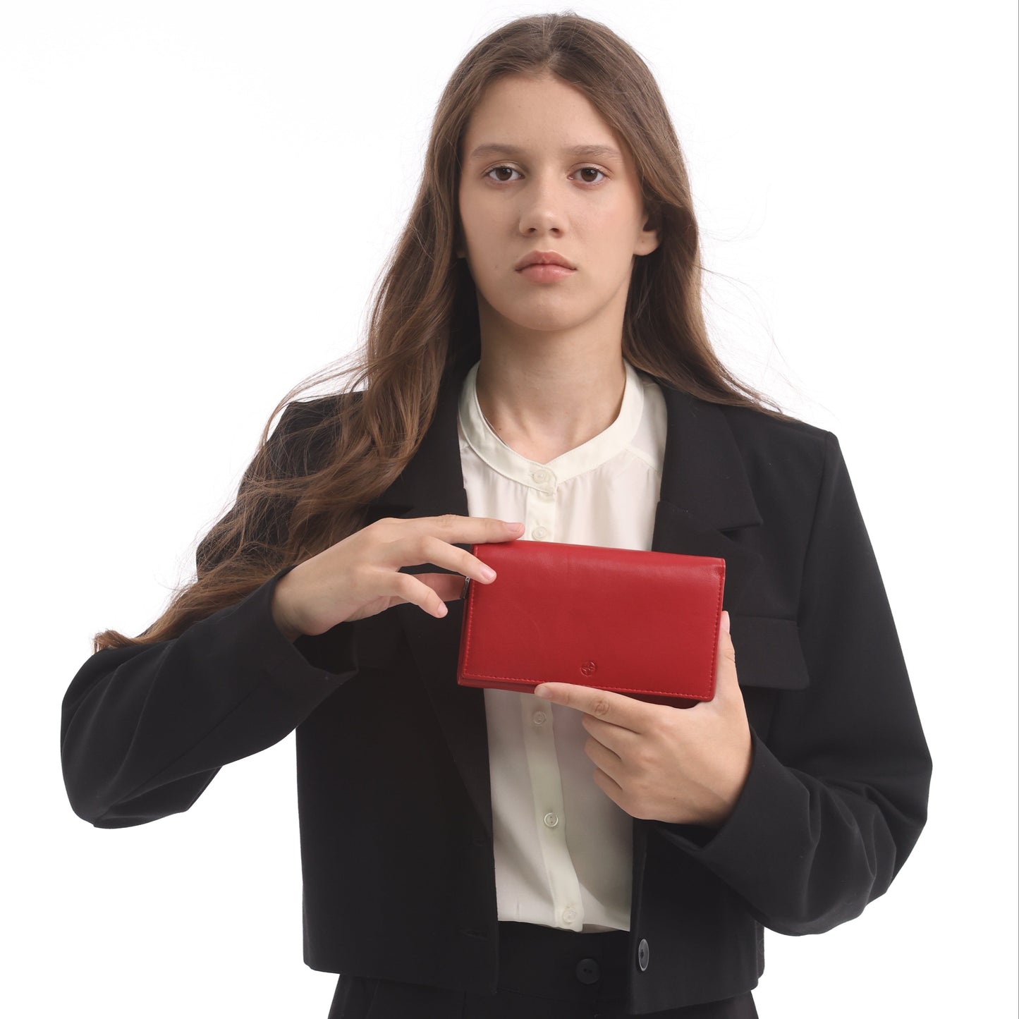 Tony Perotti Dames Rode Leren Overslagportemonnee met Muntvak — Cortina 5032 Rosso