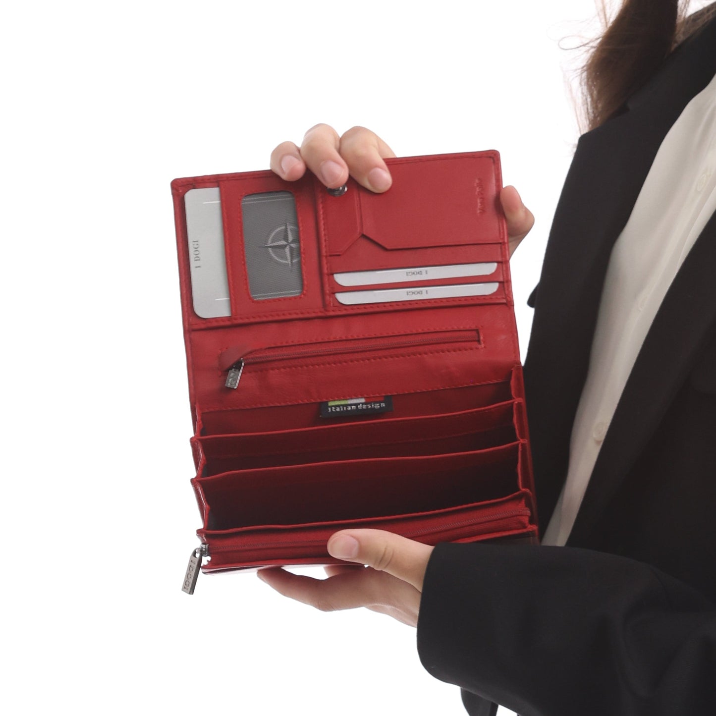 Tony Perotti Dames Rode Leren Overslagportemonnee met Muntvak — Cortina 5032 Rosso