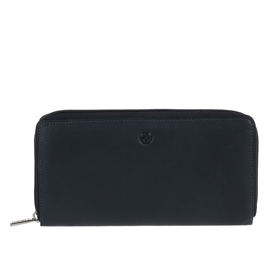 Tony Perotti Women’s Navy Blue Leather Zip-Around Wallet — Cortina 5059 Navy