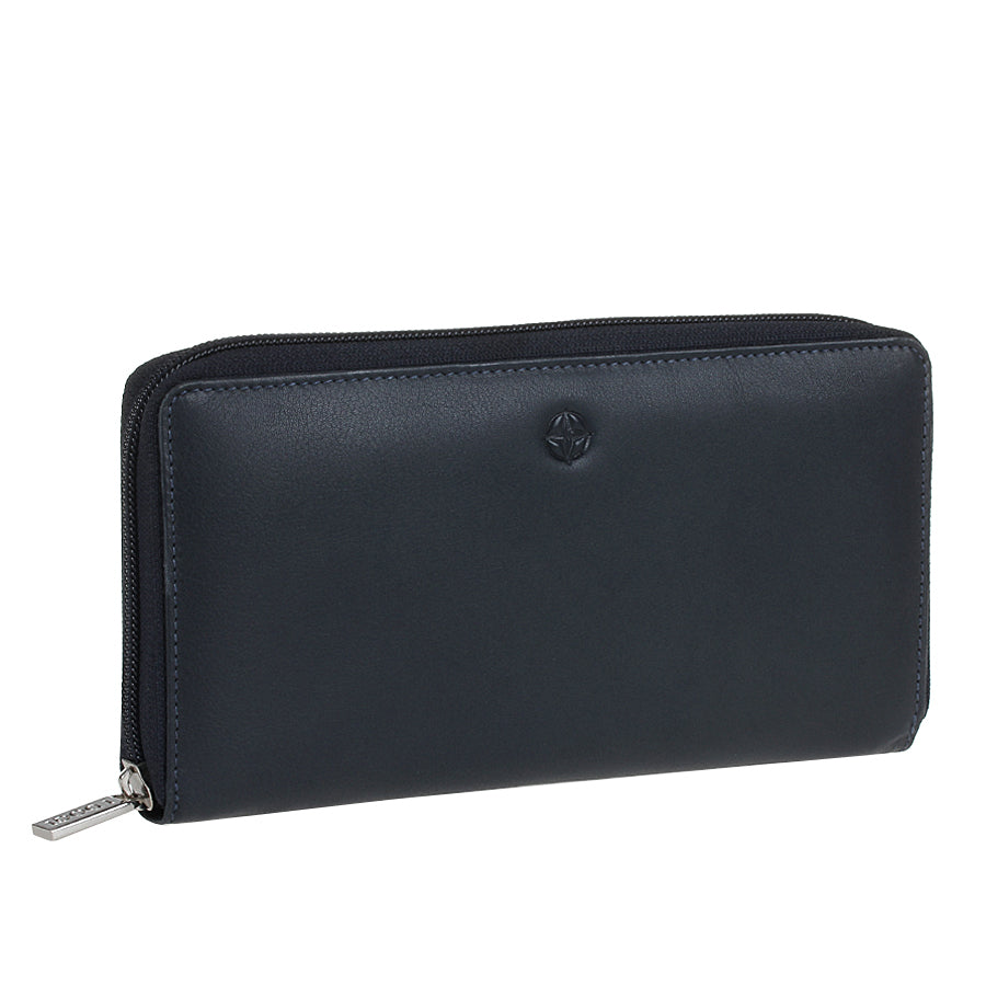 Tony Perotti Women’s Navy Blue Leather Zip-Around Wallet — Cortina 5059 Navy