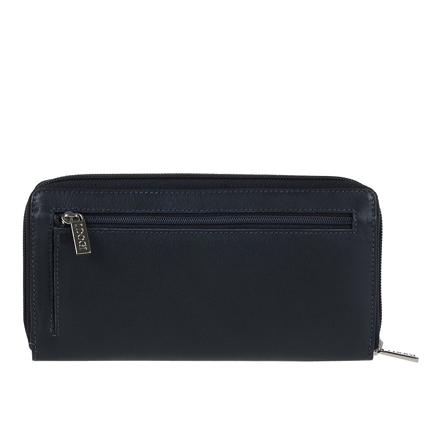 Tony Perotti Women’s Navy Blue Leather Zip-Around Wallet — Cortina 5059 Navy