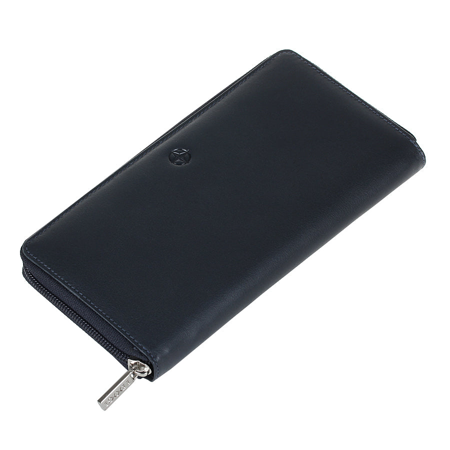 Tony Perotti Women’s Navy Blue Leather Zip-Around Wallet — Cortina 5059 Navy