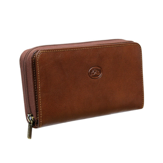 Tony Perotti Women’s Cognac Leather Zip-Around Wallet with Flap Card Compartment — Italico 1192 Cognac