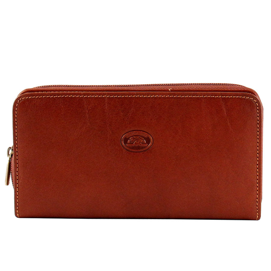 Tony Perotti Women’s Cognac Leather Zip-Around Wallet with Flap Card Compartment — Italico 1192 Cognac