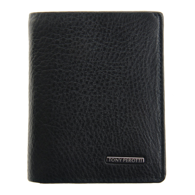 Tony Perotti Black Leather Compact Card Wallet — New Contatto 3603 Nero