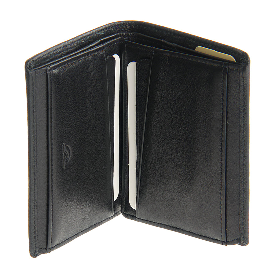 Tony Perotti black leather wallet with a card holder on a white background