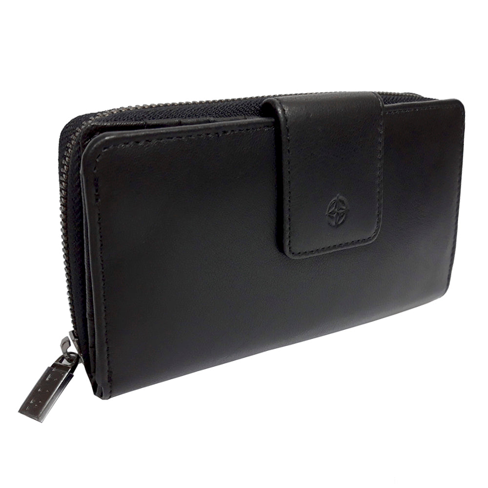 Tony Perotti Black Leather Organizer Wallet with Zip Closure — Cortina 5084 nero