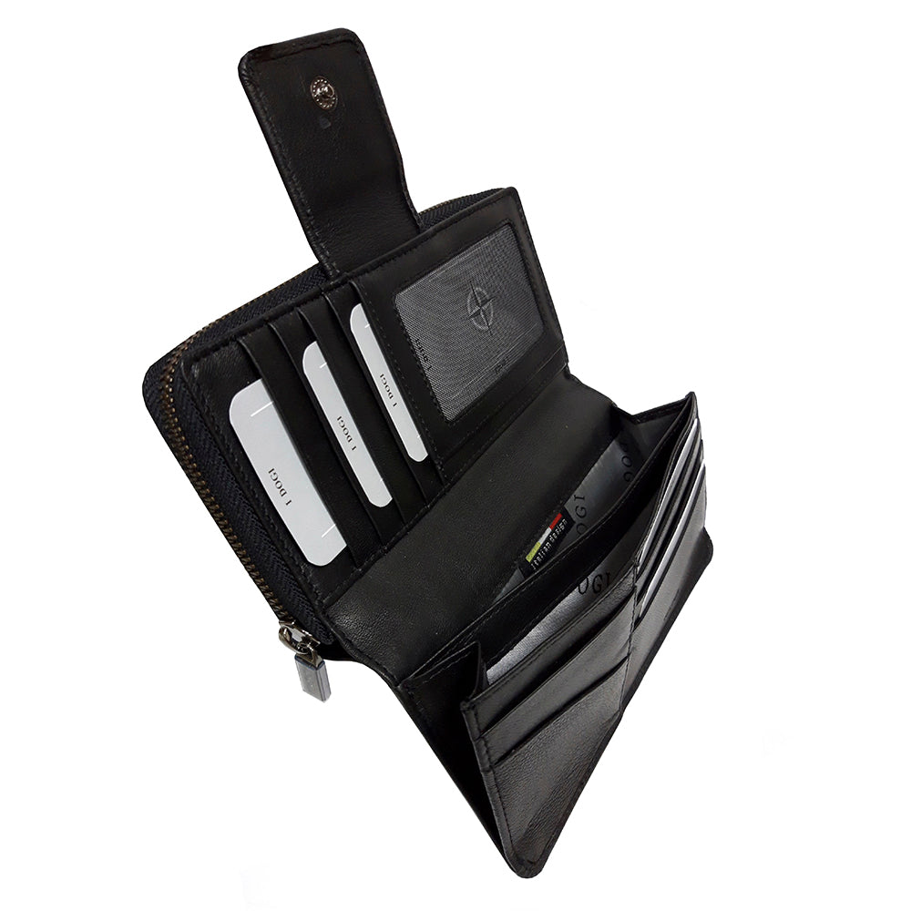 Tony Perotti Black Leather Organizer Wallet with Zip Closure — Cortina 5084 nero