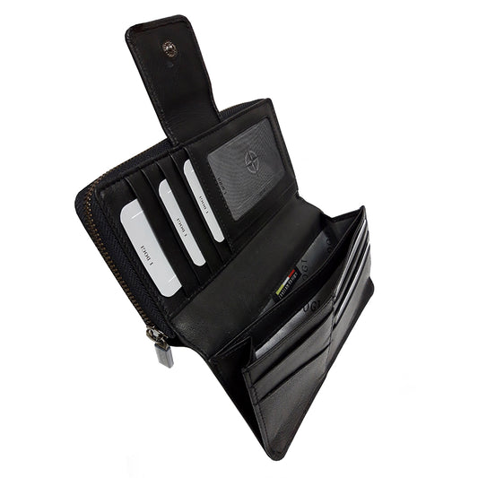 Tony Perotti Black Leather Organizer Wallet with Zip Closure — Cortina 5084 nero