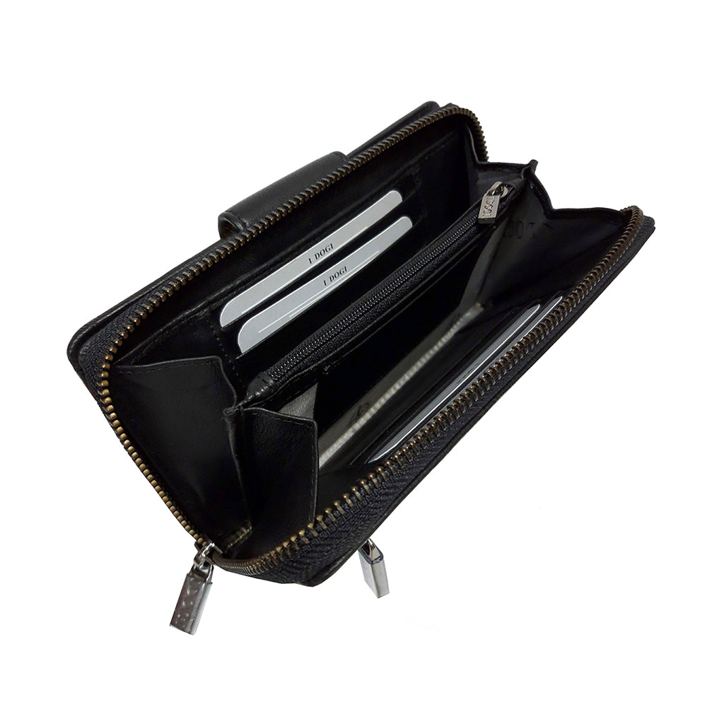 Tony Perotti Black Leather Organizer Wallet with Zip Closure — Cortina 5084 nero