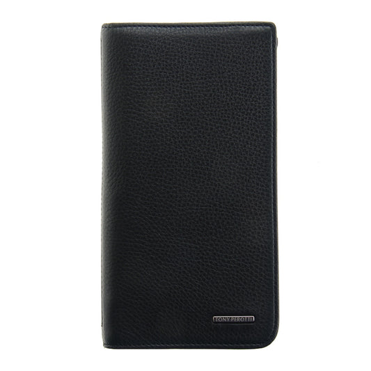 Black leather zip wallet with 'TONY PEROTTI' branding on a white background