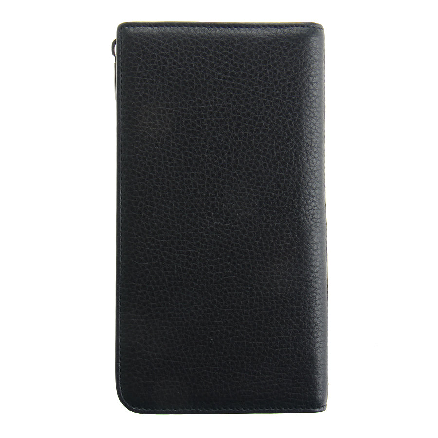 Tony Perotti black leather zip wallet on a white background