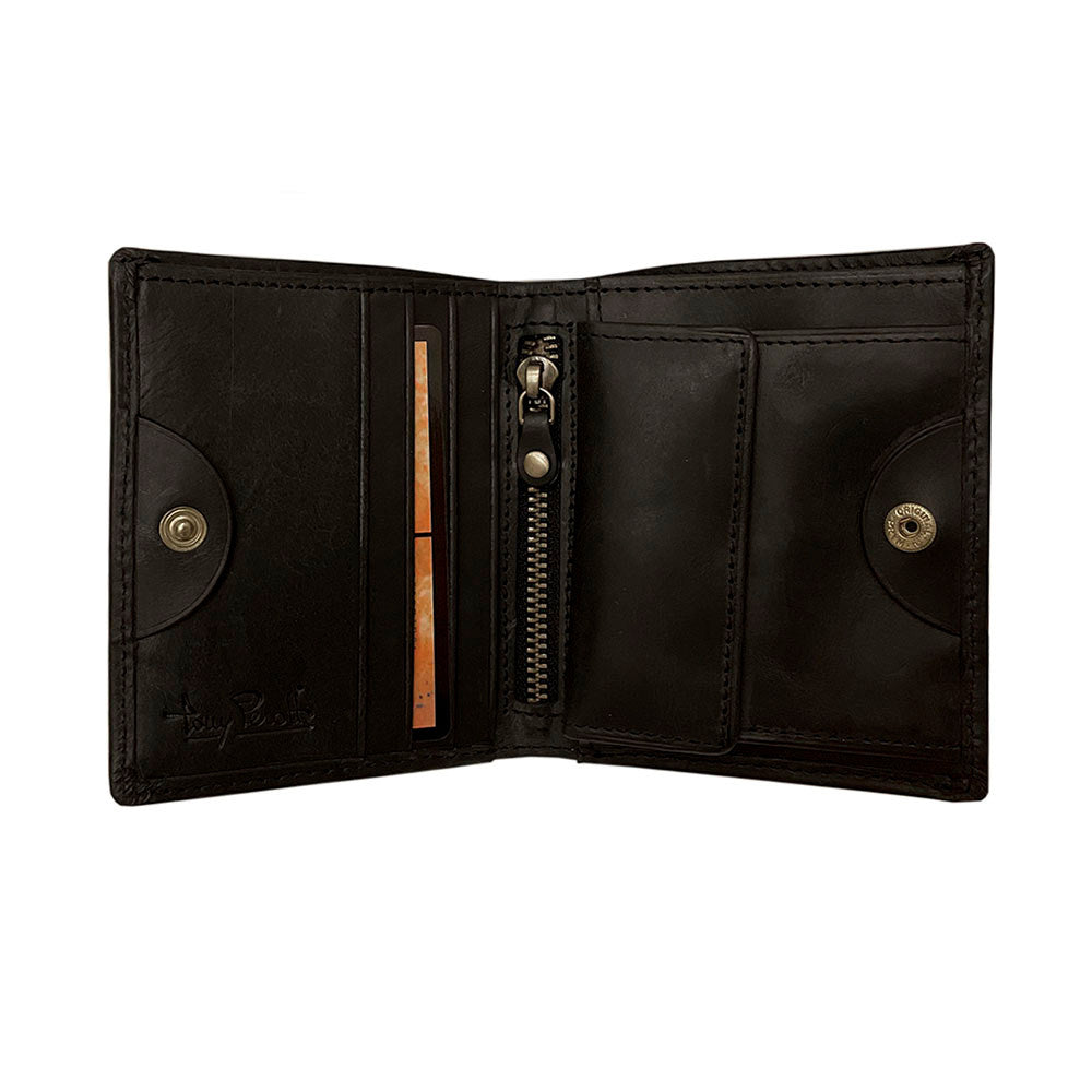 Tony Perotti Heren Zwart Leren Portemonnee met Vintage Look - Arno 1165 nero