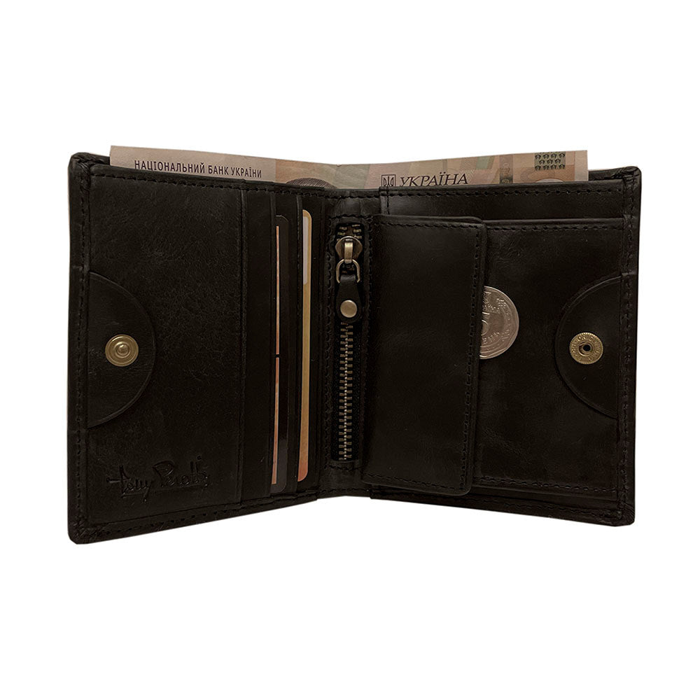 Tony Perotti Heren Zwart Leren Portemonnee met Vintage Look - Arno 1165 nero