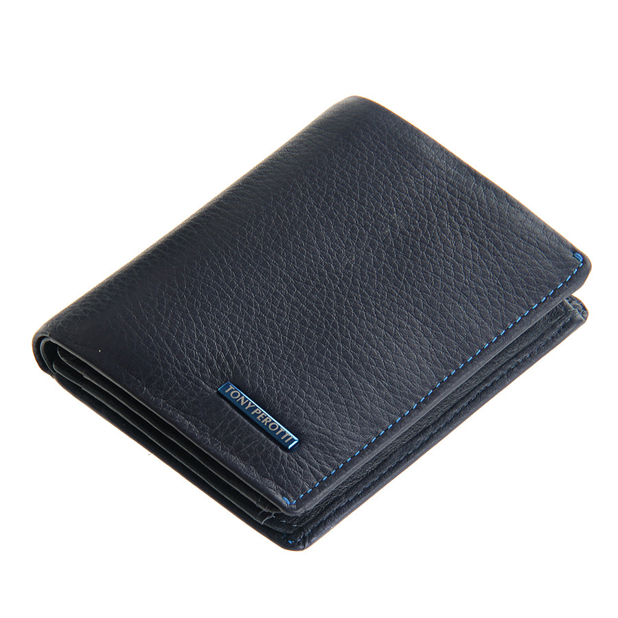 Tony Perotti Dark Blue Leather Compact Card Wallet — New Contatto 3603 Navy