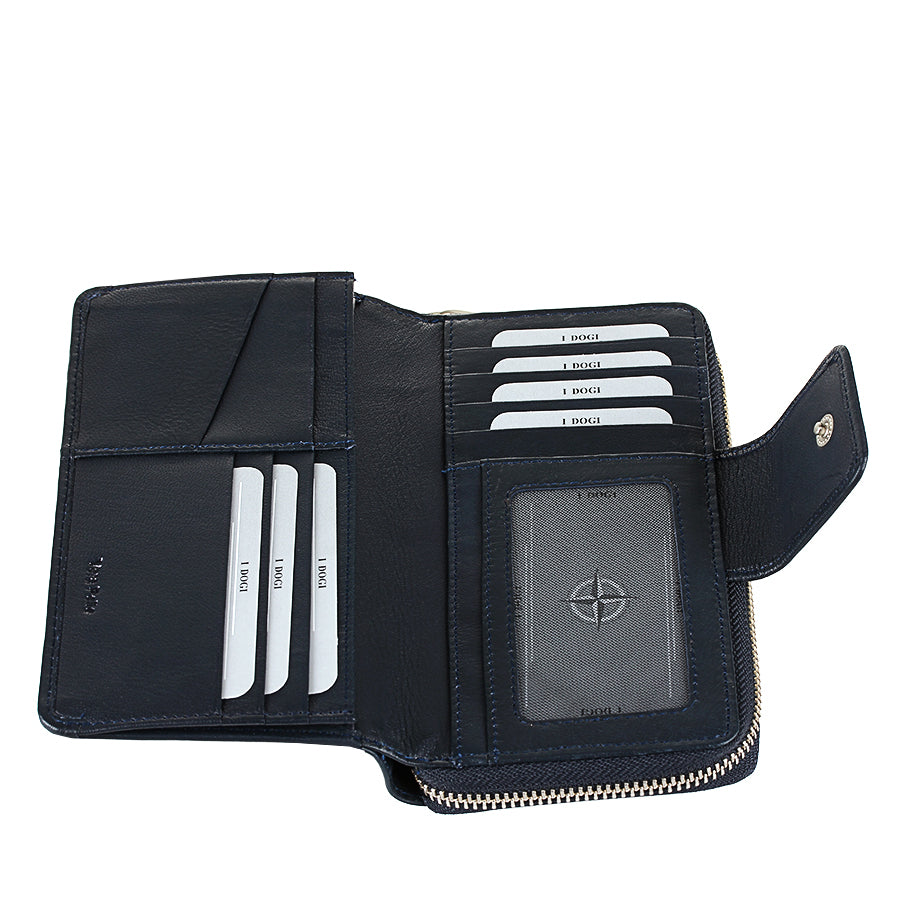 Tony Perotti ダークブルー レザー オーガナイザーウォレット ジッパー開閉 — Cortina 5084 ネイビー