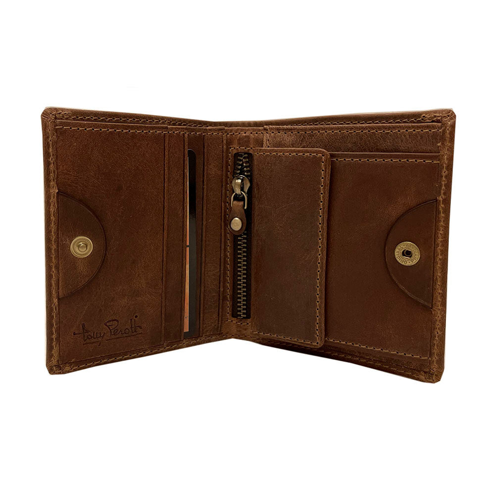 Tony Perotti Men’s Brown Vintage-Look Leather Bifold Wallet — Arno 1165 whisky