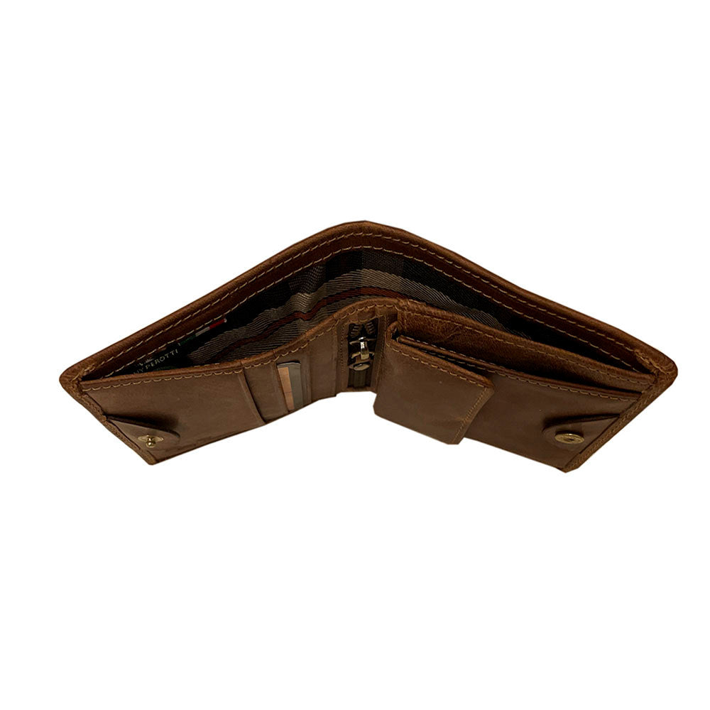 Tony Perotti Men’s Brown Vintage-Look Leather Bifold Wallet — Arno 1165 whisky