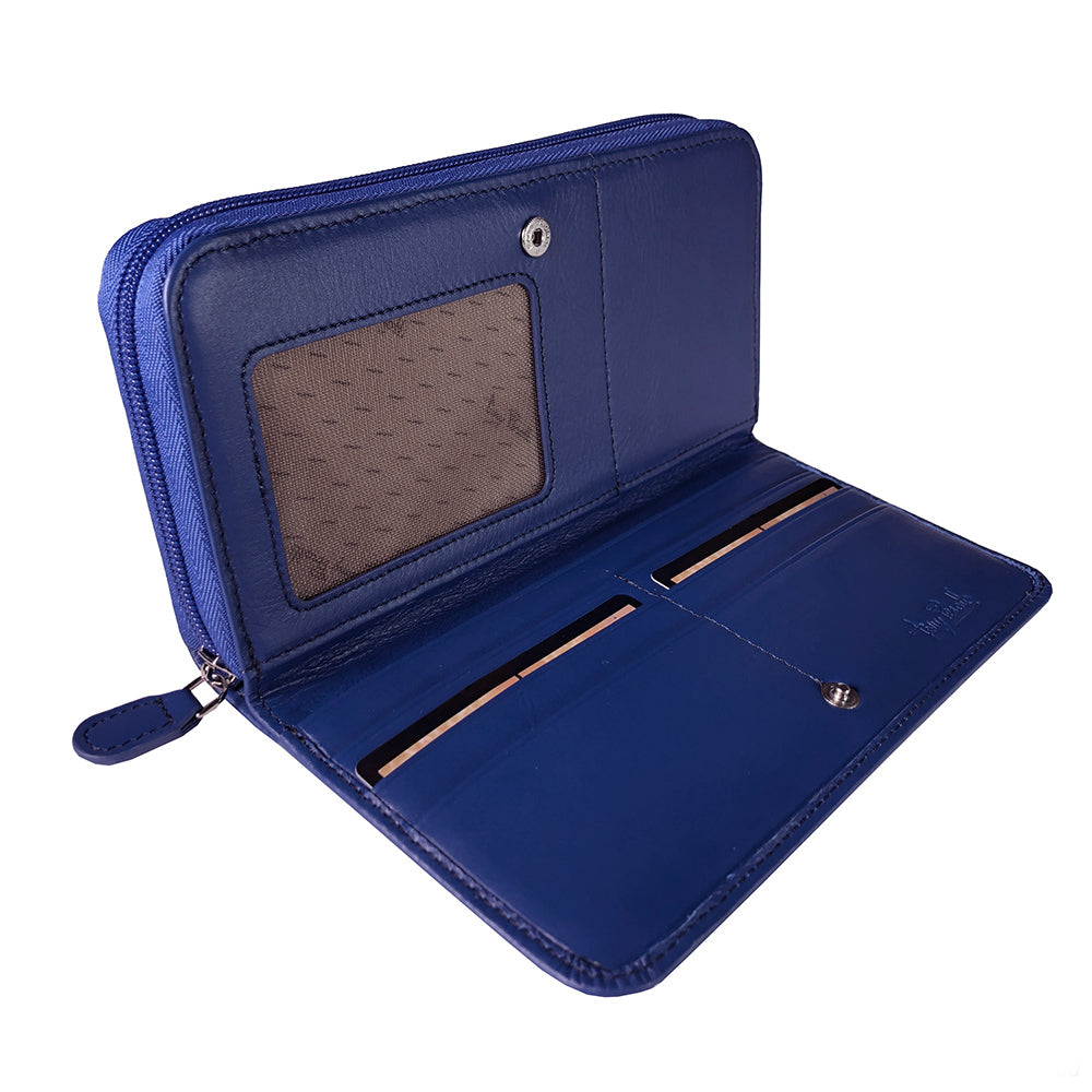 Tony Perotti women’s blue leather zip-around wallet