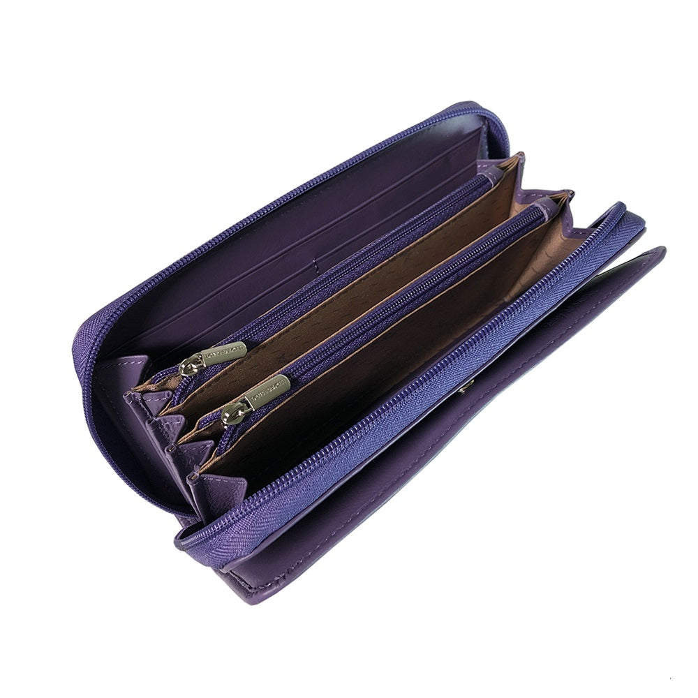 Tony Perotti Women's Purple Leather Zip-Around Wallet — New Rainbow 1192 viola