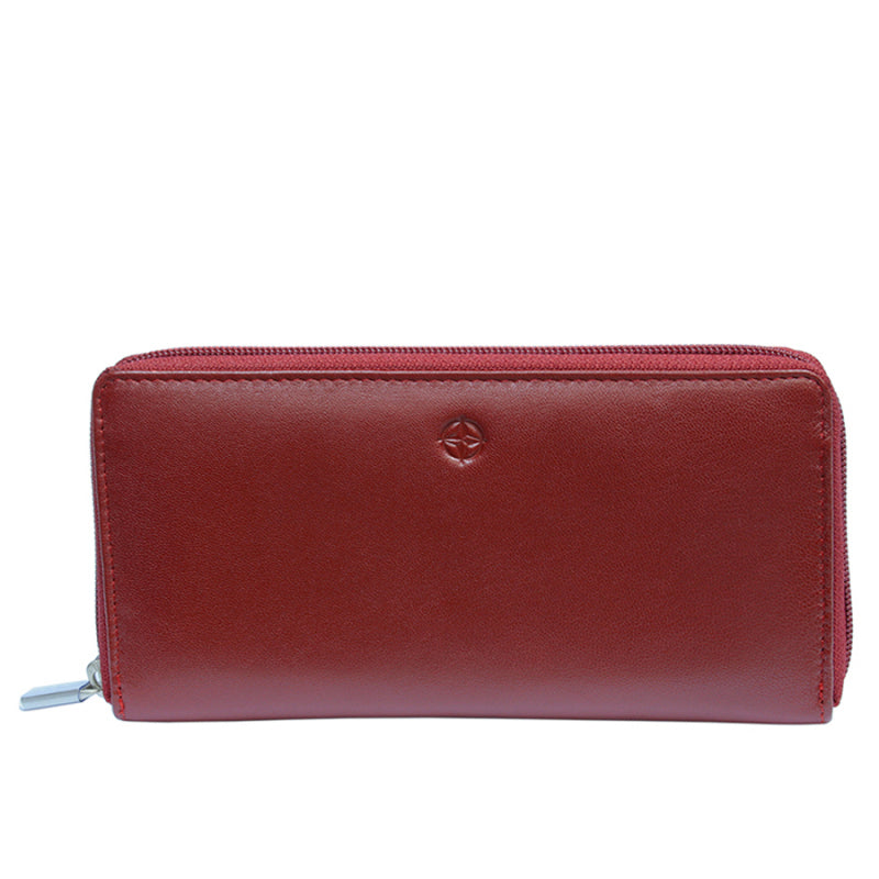 Front view of Tony Perotti women’s red leather zip-around wallet Cortina 5059 Rosso