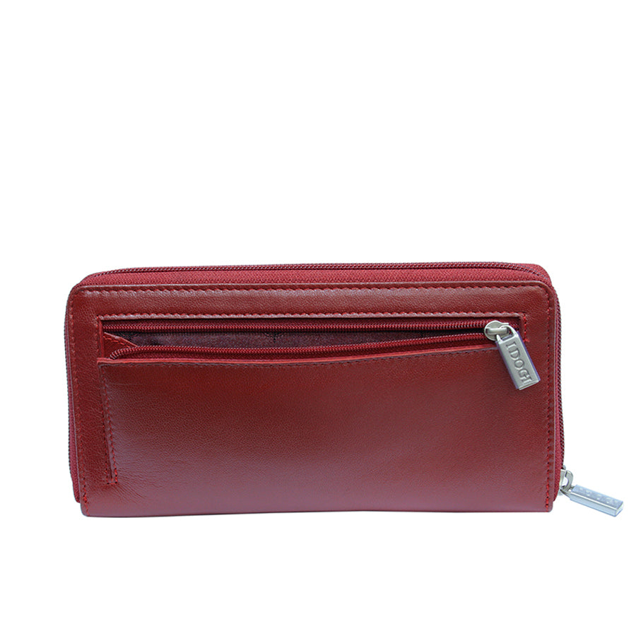 Back view of Tony Perotti red leather zip-around wallet with outer zip pocket Cortina 5059 Rosso