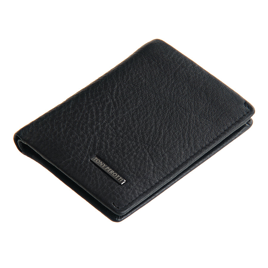 Tony Perotti black leather wallet angled view