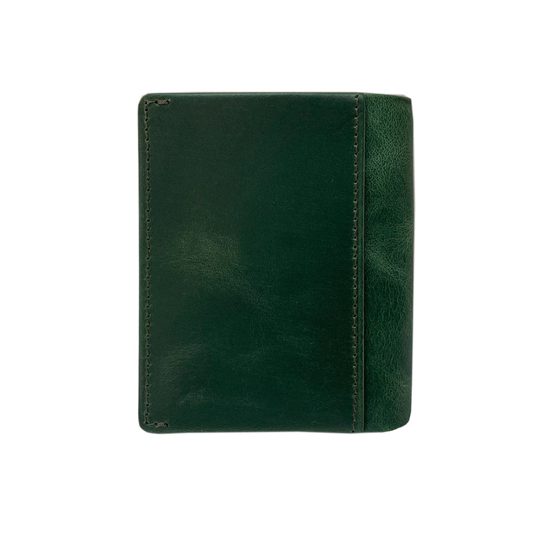 Tony Perotti Arno 1034N deep green leather card holder — closed back view, plain leather