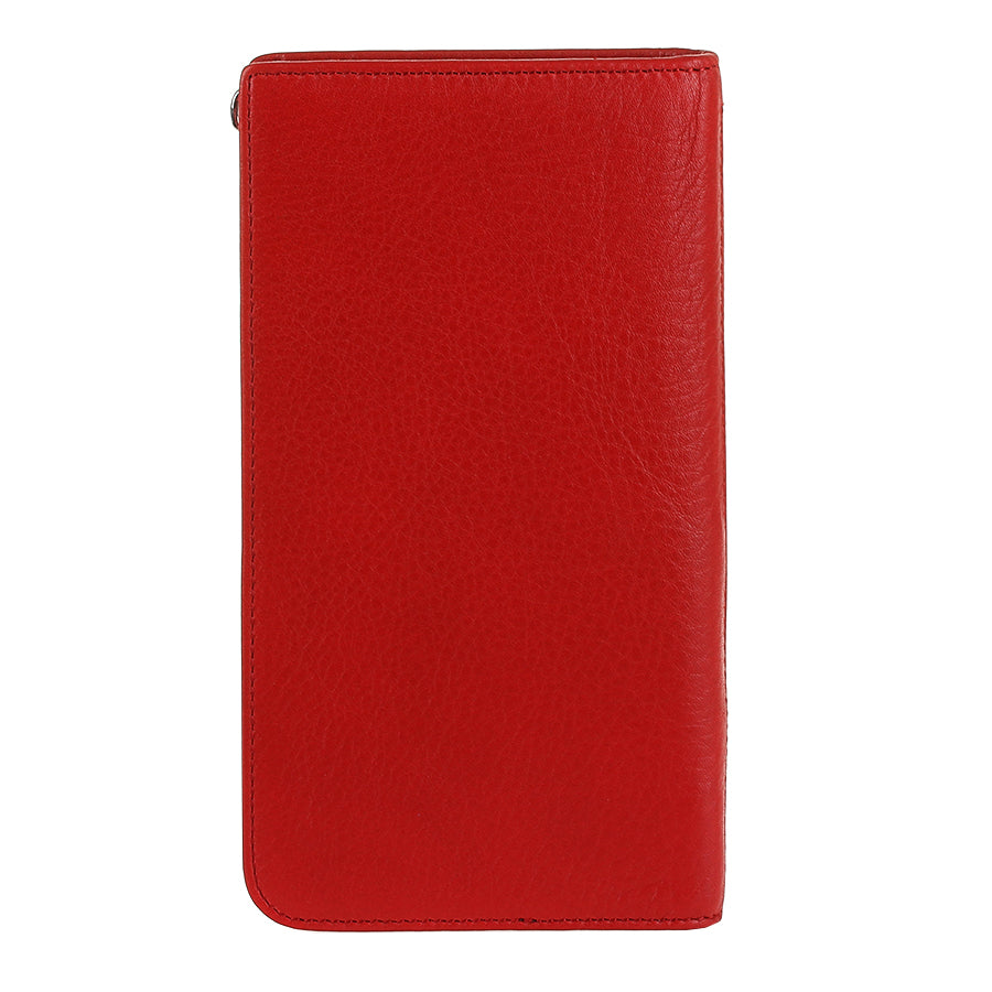 Tony Perotti red leather zip wallet on a white background