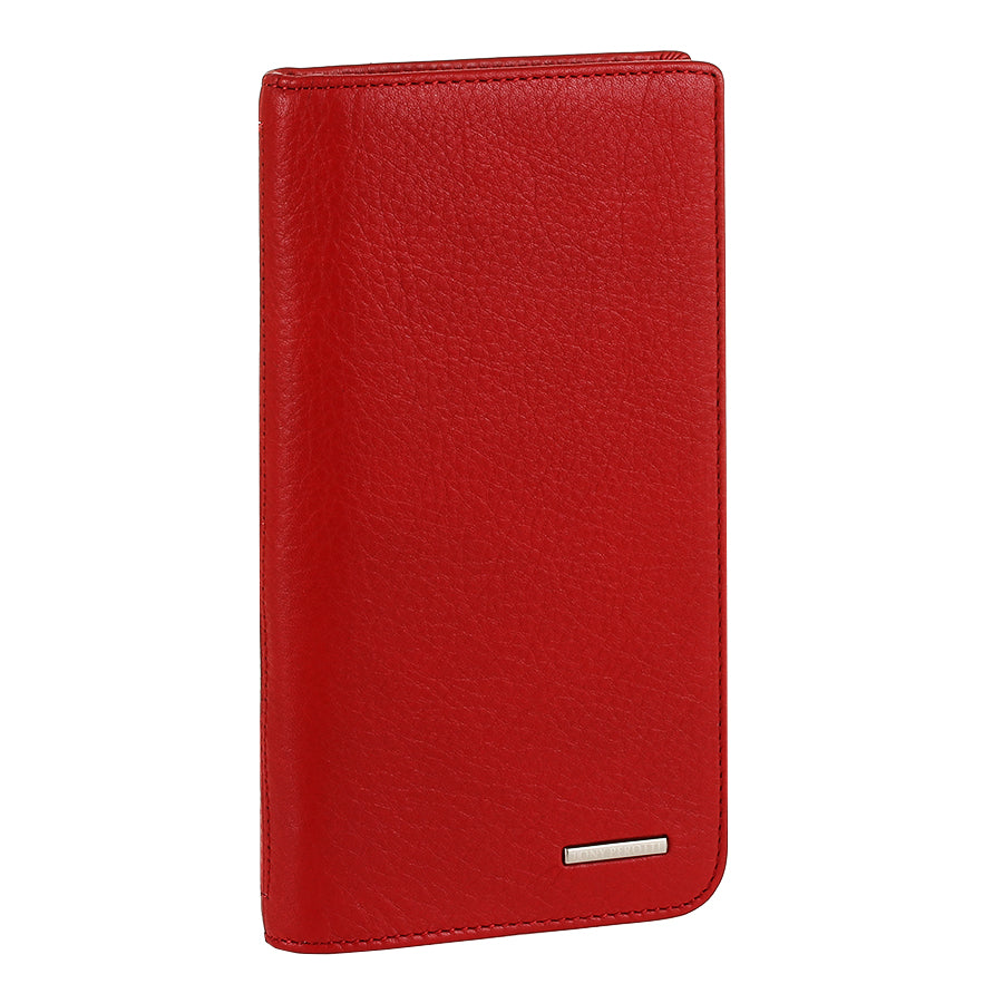 Tony Perotti red leather zip wallet on a white background