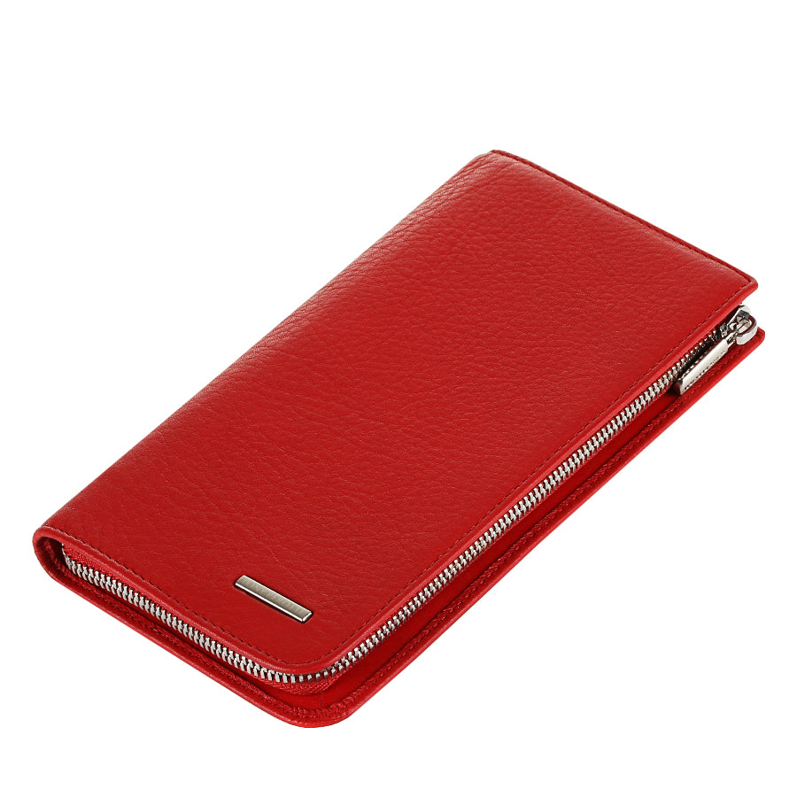 Tony Perotti red leather wallet with a zipper on a white background