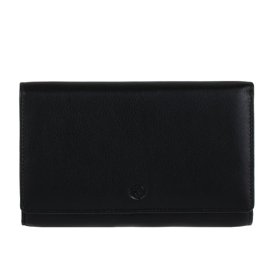 Tony Perotti Dames Zwarte Leren Portemonnee met Overslag en Muntvak — Cortina 5032 nero