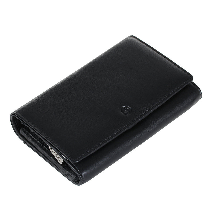 Tony Perotti Dames Zwarte Leren Portemonnee met Overslag en Muntvak — Cortina 5032 nero