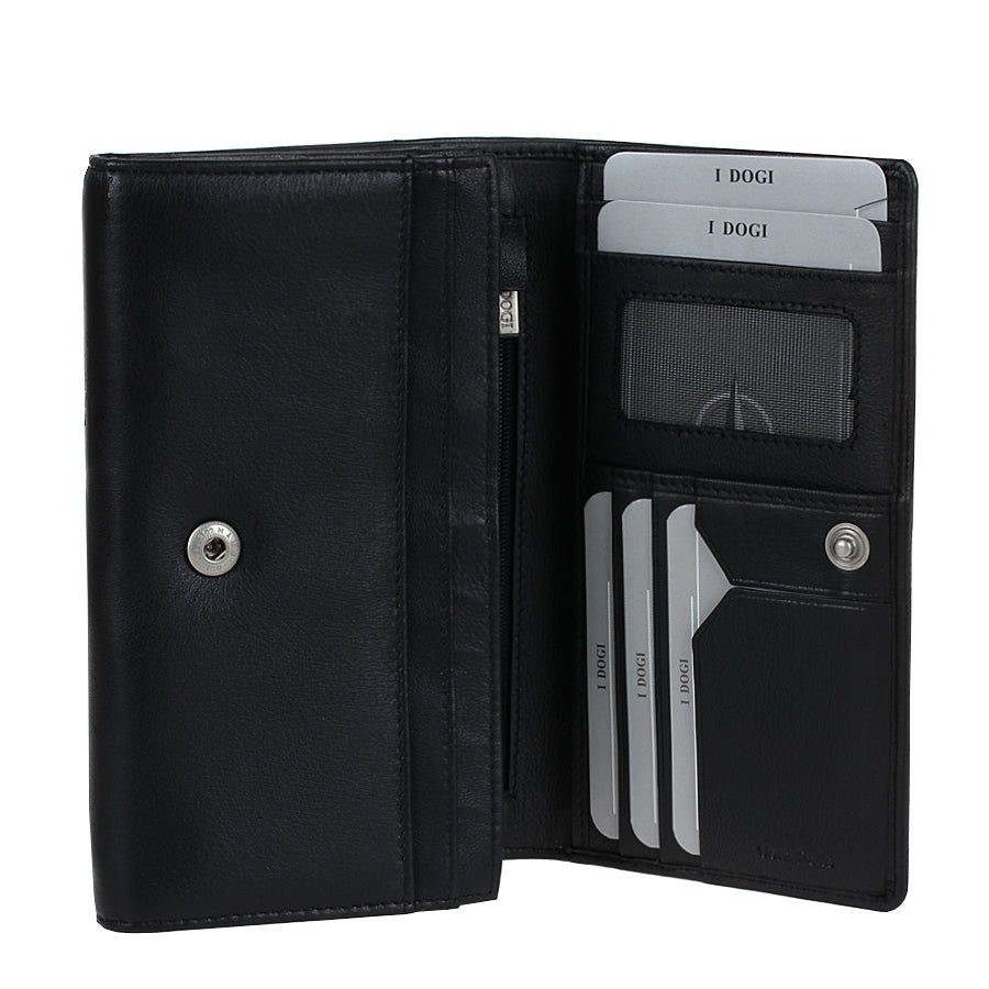 Tony Perotti Dames Zwarte Leren Portemonnee met Overslag en Muntvak — Cortina 5032 nero