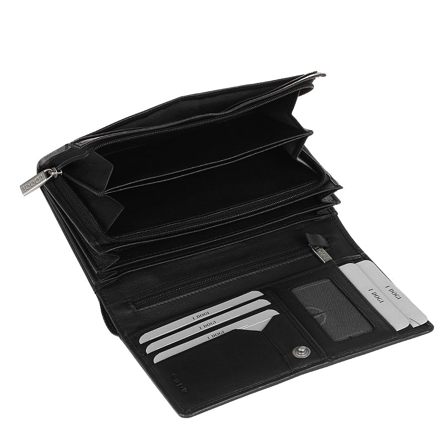 Tony Perotti Dames Zwarte Leren Portemonnee met Overslag en Muntvak — Cortina 5032 nero