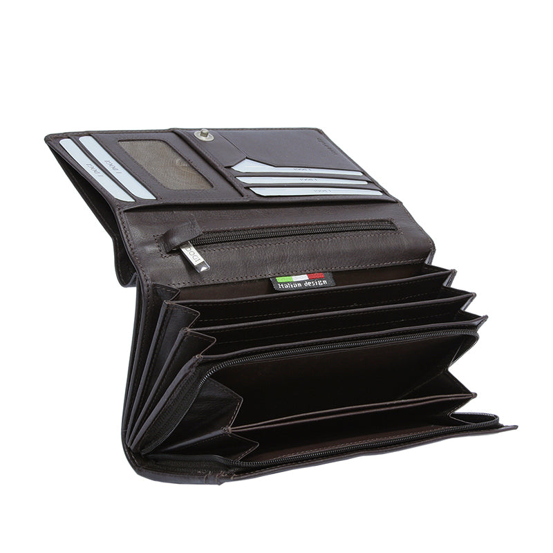 Tony Perotti Dames Portemonnee van Bruin Leer met Overslag en Muntvak — Cortina 5032 moro