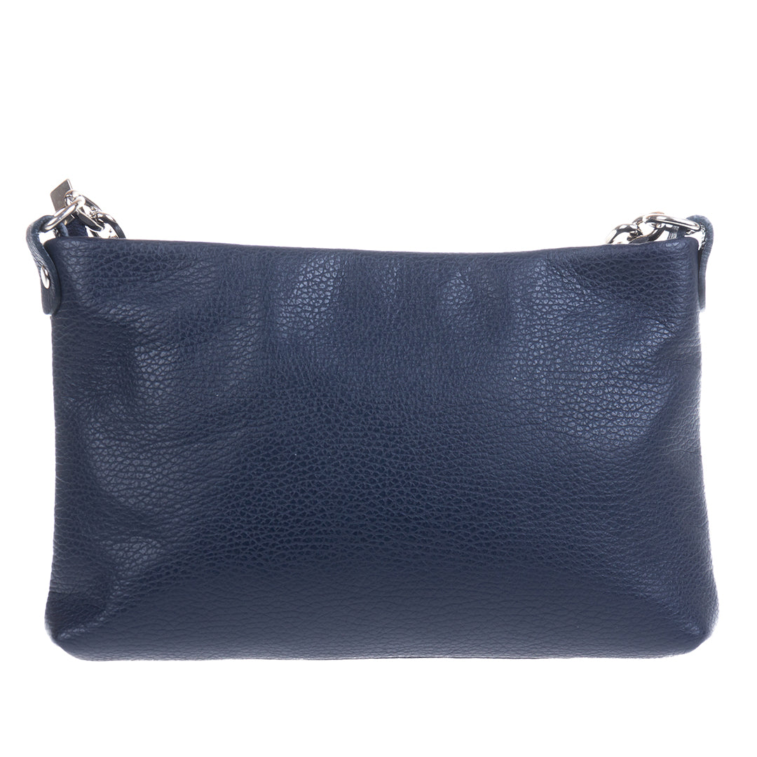 Back of the Tony Perotti Borsa CA045-01BL navy leather bag — a plain panel with the strap clips at both top corners