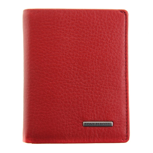 Tony Perotti Women’s Red Leather Compact Card Wallet New Contatto 3603 Rosso with a brand logo on a white background
