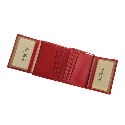 Tony Perotti red wallet with beige card holders on a white background