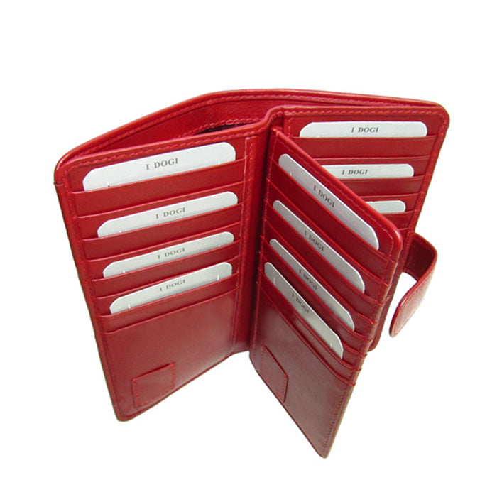 Tony Perotti Cortina 5074 rosso with the inner panel folded out, showing the further card slots behind